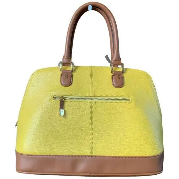 Joy & Iman Satchel Dome Handbag Faux Leather Yellow and Tan - NWT - Picture 4 of 15